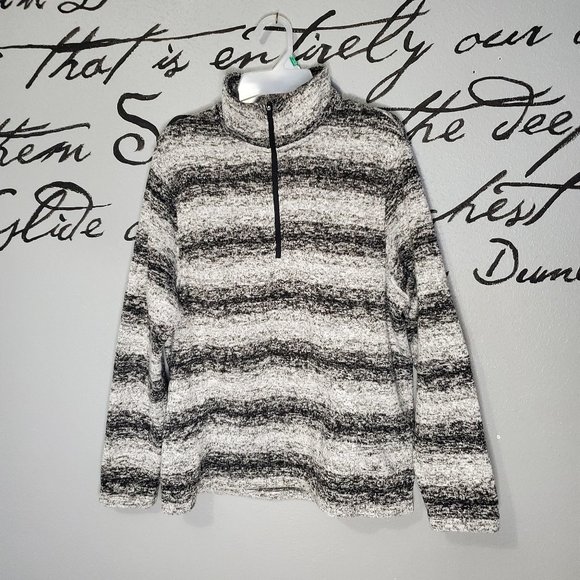 Lands' End Classic Gray Stripe Fleece Half Zip Pull Over, XL - Picture 1 of 4